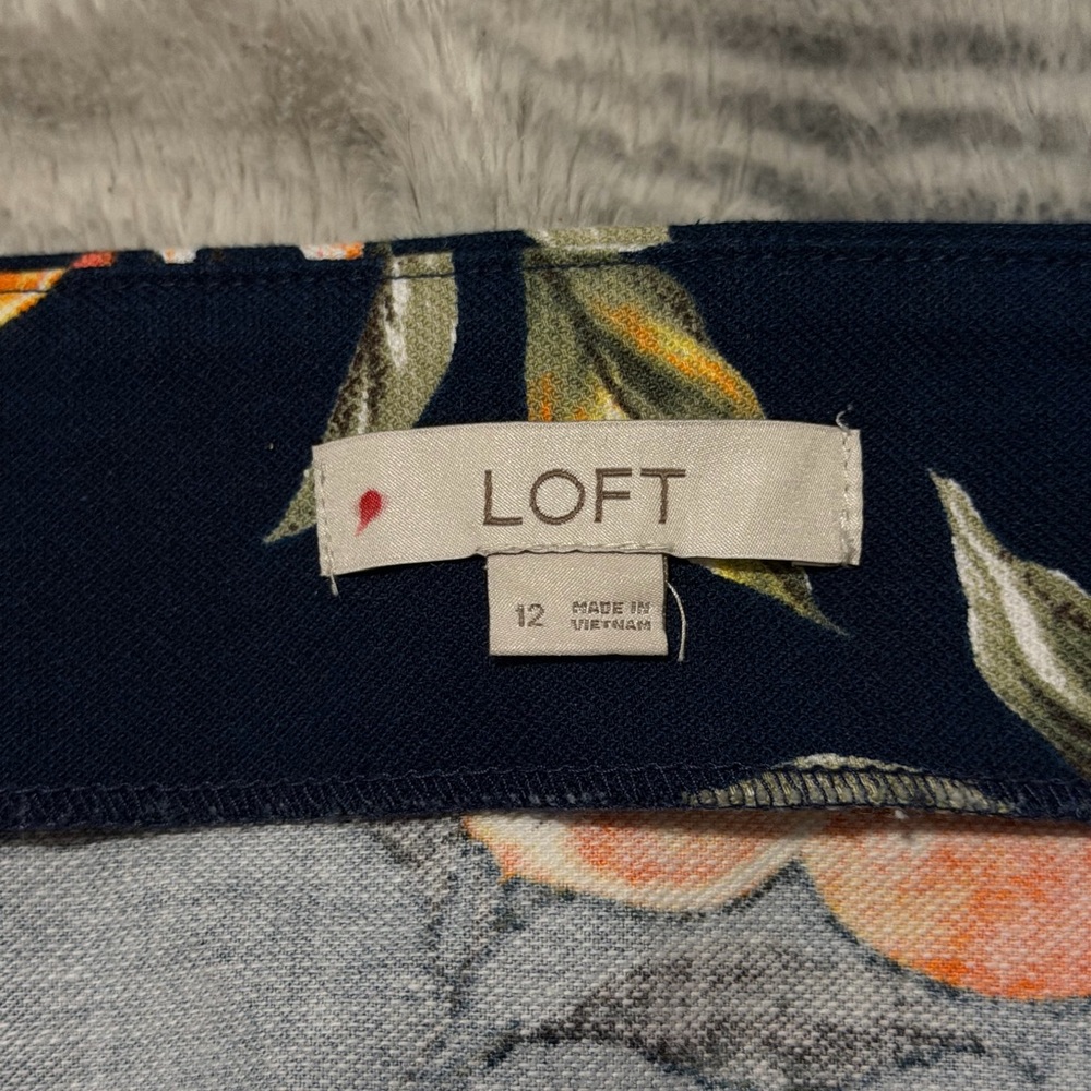 Loft Skirt Womens 12 Navy Blue Oranges Orange Fruit Coastal Beach Resort Casual - Picture 6 of 11